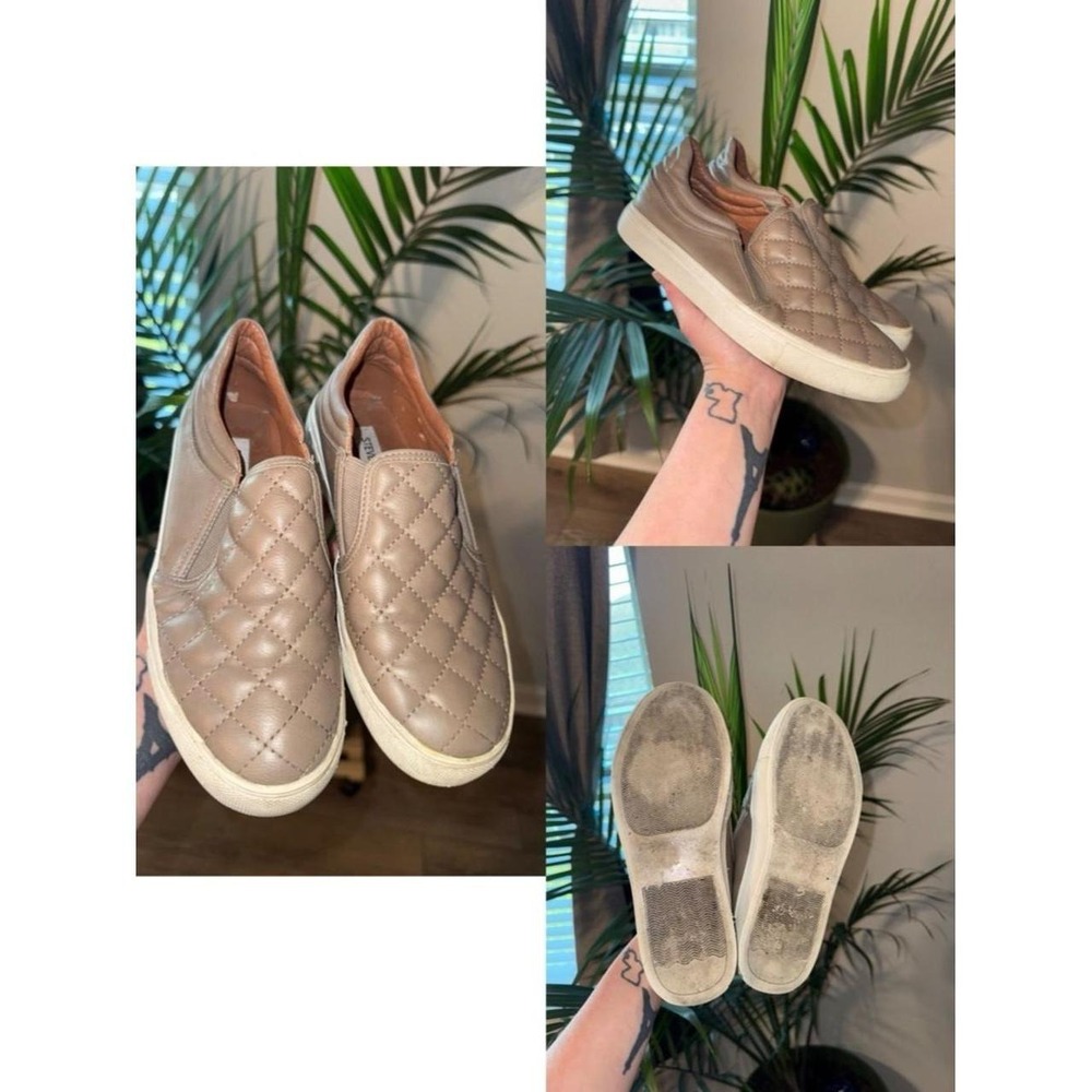 Steve Madden Womens Quilted Slip On Sneakers Taupe Brown Ecentrcq Fashion Flats